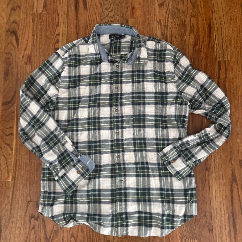 NAUTICA Men's SLIM FIT PLAID SHIRT Pacific Pine Green Preppy Cabincore Cozy XL